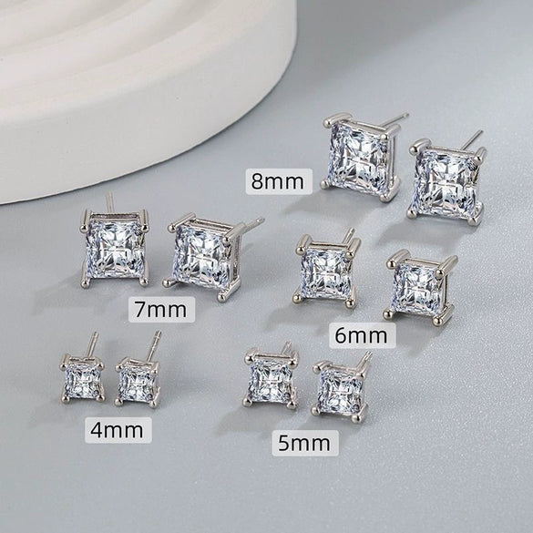 Square Zircon Inlay Copper Gold Plated Unisex Geometric Earrings Jewelry