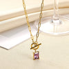 Square Zircon Moon Birthstone Stainless Steel Necklace With Snake Bone Chain And 18K Gold Plated Electroplating For Unisex