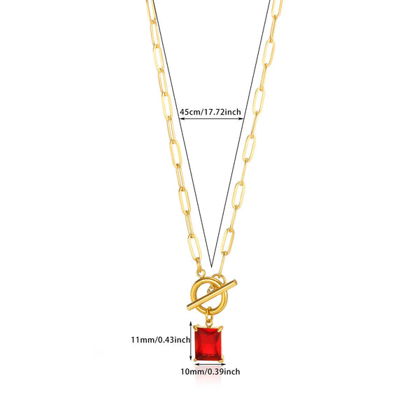 Square Zircon Moon Birthstone Stainless Steel Necklace With Snake Bone Chain And 18K Gold Plated Electroplating For Unisex