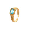 Square Zircon Ring Stainless Steel 18K Gold Plated Retro Mid Century Style For Women