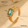 Square Zircon Ring Stainless Steel 18K Gold Plated Retro Mid Century Style For Women