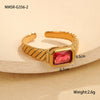 Square Zircon Ring Stainless Steel 18K Gold Plated Retro Mid Century Style For Women