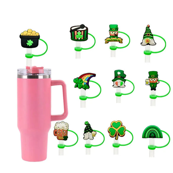 St. Patrick Cute Triangle Cartoon Silica Gel Straw Decorative Cap 10 PCS/Package