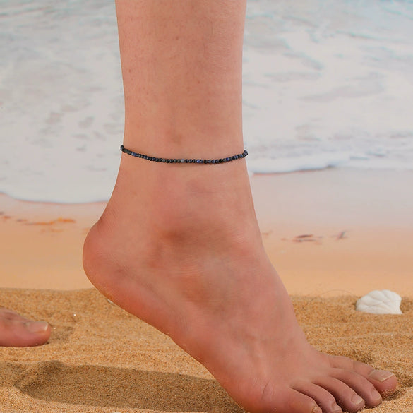 Stackable Beaded Natural Crystal Turquoise Stainless Steel Geometric Anklet