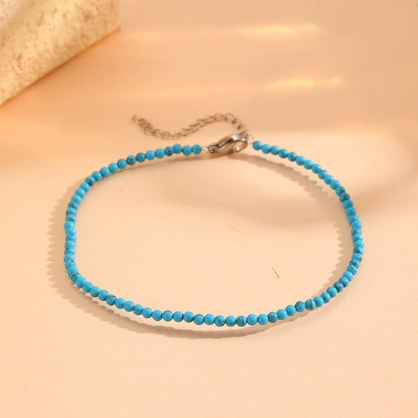 Stackable Beaded Natural Crystal Turquoise Stainless Steel Geometric Anklet