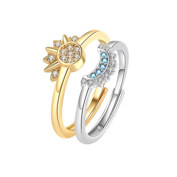 Stackable Celestial Couple Ring Geometric Copper Electroplated Female Ring Set