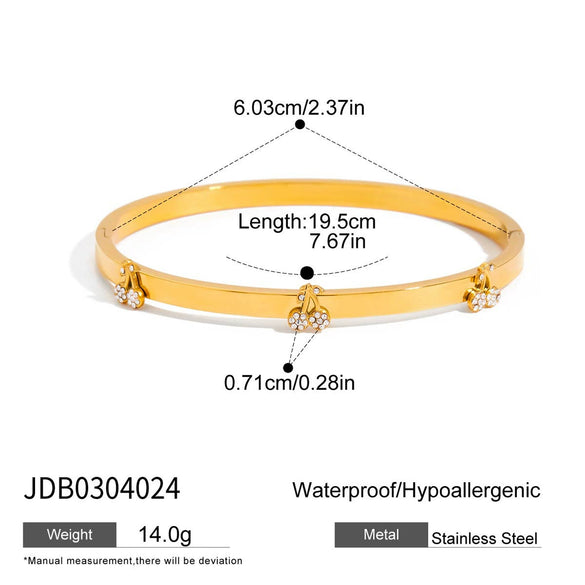 Stackable Nonfading Stainless Steel Cherry With Diamond Openable Bracelet For Women Light Luxury Style Electroplated