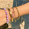Stacked Bracelet Stainless Steel Geometric Amethyst Bead Jewelry Electroplated For Women