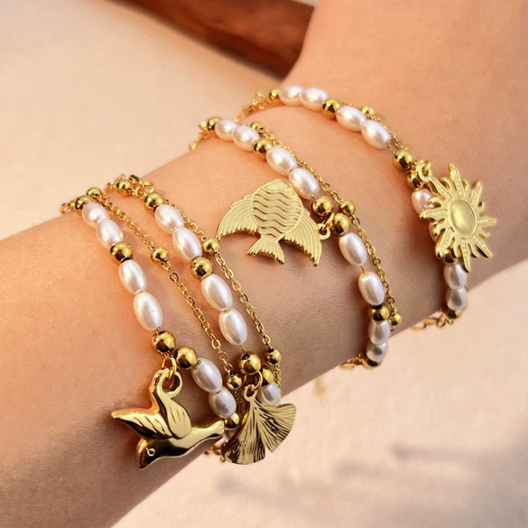 Stacked Bracelet Stainless Steel Geometric Heart Shape Electroplating Jewelry Unisex Couple Style