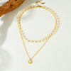 Stacked Clavicle Chain Two Layer Pearl Pendant Necklace Stainless Steel Geometric Electroplated Women's Jewelry
