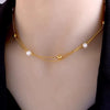 Stacked Clavicle Necklace Imitation Pearl Round Beads Titanium Steel Geometric Style Electroplated Jewelry