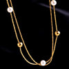 Stacked Clavicle Necklace Imitation Pearl Round Beads Titanium Steel Geometric Style Electroplated Jewelry