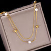 Stacked Clavicle Necklace Imitation Pearl Round Beads Titanium Steel Geometric Style Electroplated Jewelry