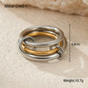 Stacked Colorblocked Stainless Steel Geometric Ring Combination Light Luxury Style 18K Goldplated Hand Jewelry