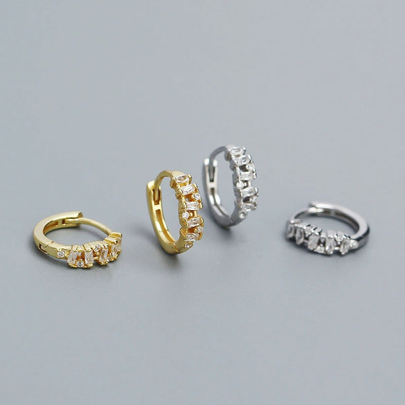 Stacked Ear Buckle Earrings S925 Silver Geometric Design Ins Style Electroplated For Women