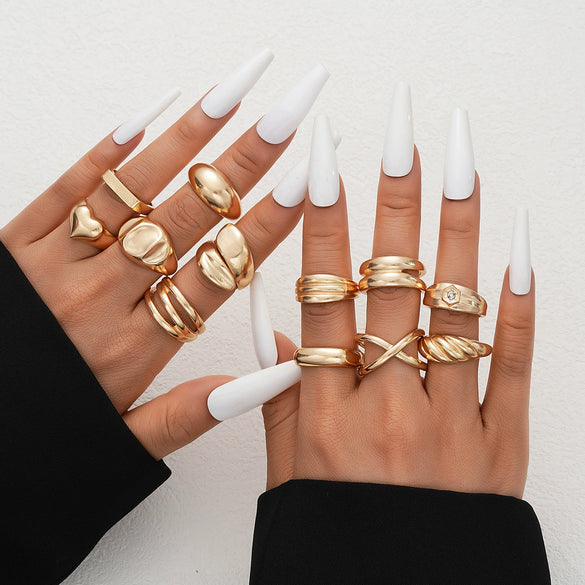 Stacked Ins Style Women's Special Shaped Pearl Gemstone Ring Set Zinc Alloy Electroplated