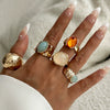 Stacked Ins Style Women's Special Shaped Pearl Gemstone Ring Set Zinc Alloy Electroplated