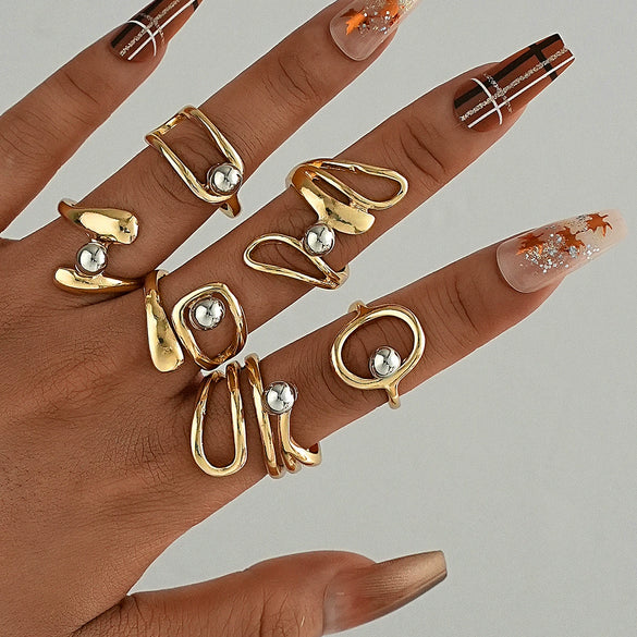 Stacked Ins Style Women's Special Shaped Pearl Gemstone Ring Set Zinc Alloy Electroplated