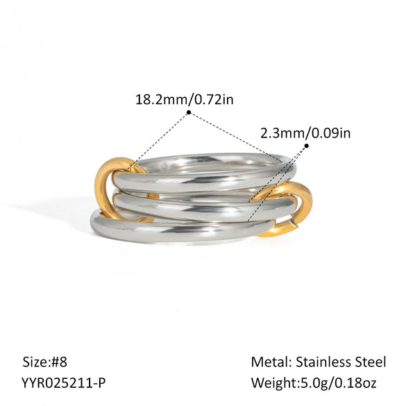 Stacked Interlocking Ring In Geometric Shape Stainless Steel Jewelry With Pvd Furnace Vacuum Real Gold Plating For Unisex