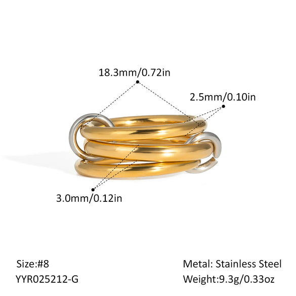 Stacked Interlocking Ring In Geometric Shape Stainless Steel Jewelry With Pvd Furnace Vacuum Real Gold Plating For Unisex