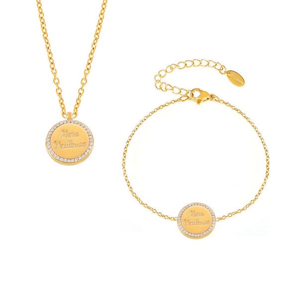 Stacked Letter Doublesided Collarbone Jewelry Set 316L Stainless Steel Diamondencrusted Electroplating For Women