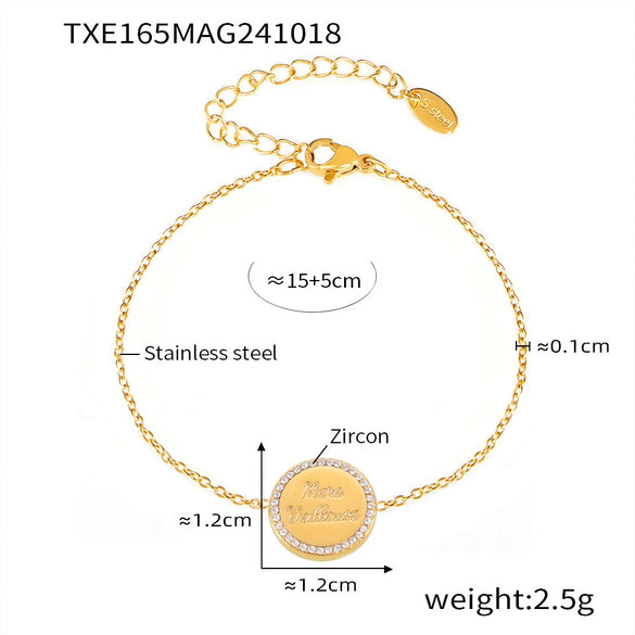 Stacked Letter Doublesided Collarbone Jewelry Set 316L Stainless Steel Diamondencrusted Electroplating For Women