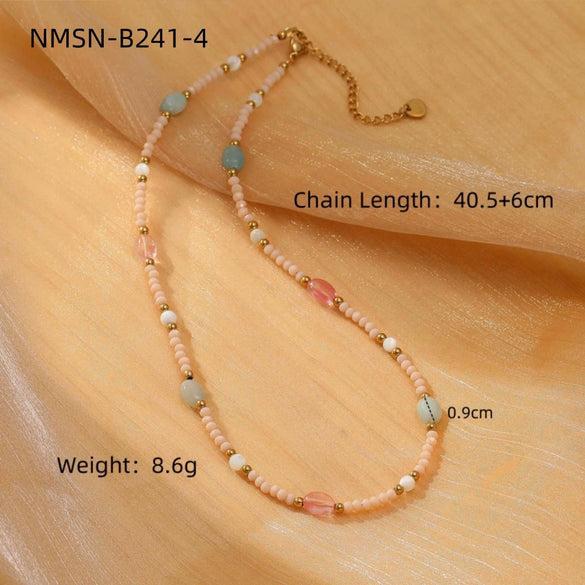 Stacked Millet Beads Colorful Beads With Natural Stone Stainless Steel 18K Female Clavicle Necklace Electroplated