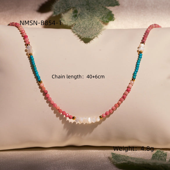 Stacked Millet Beads Colorful Beads With Natural Stone Stainless Steel 18K Female Clavicle Necklace Electroplated