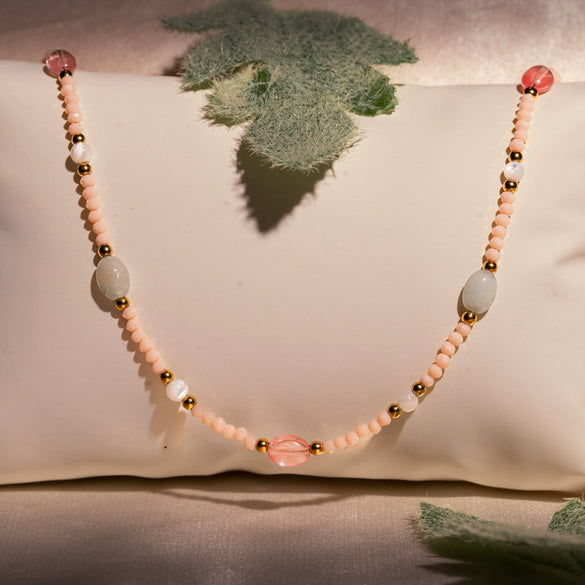 Stacked Millet Beads Colorful Beads With Natural Stone Stainless Steel 18K Female Clavicle Necklace Electroplated