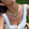 Stacked Natural Stone Ocean Style Hammer Pattern Coconut Tree Pendant Stainless Steel Clavicle Chain Necklace With Electroplating