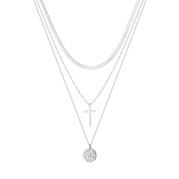Stacked Necklace Snake Bone Clavicle Chain S925 Sterling Silver Cross Geometric Electroplated Design
