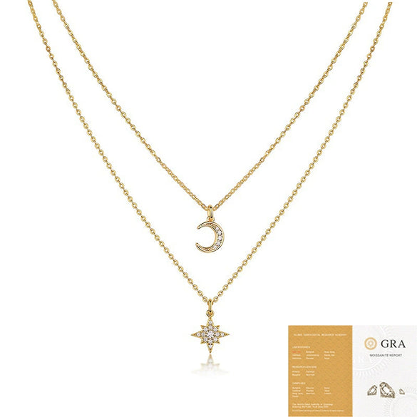 Stacked Necklace 925 Sterling Silver Moissanite Inlay Clavicle Chain Fashion Style