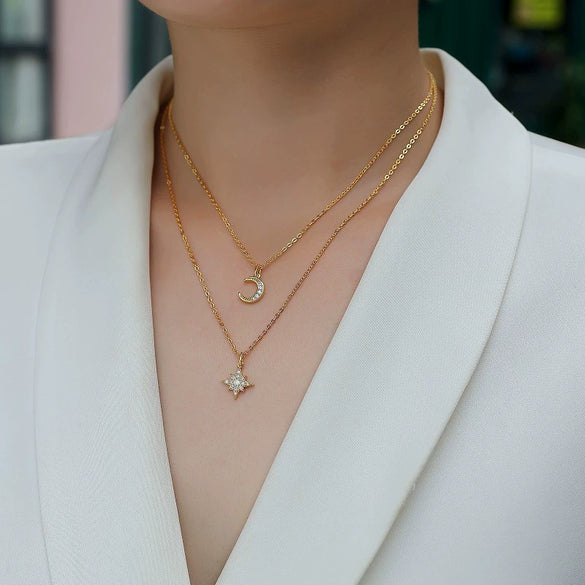 Stacked Necklace 925 Sterling Silver Moissanite Inlay Clavicle Chain Fashion Style
