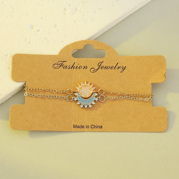 Stacked Open Ring Women's Copper Diamond Retro Design Sun And Moon Style
