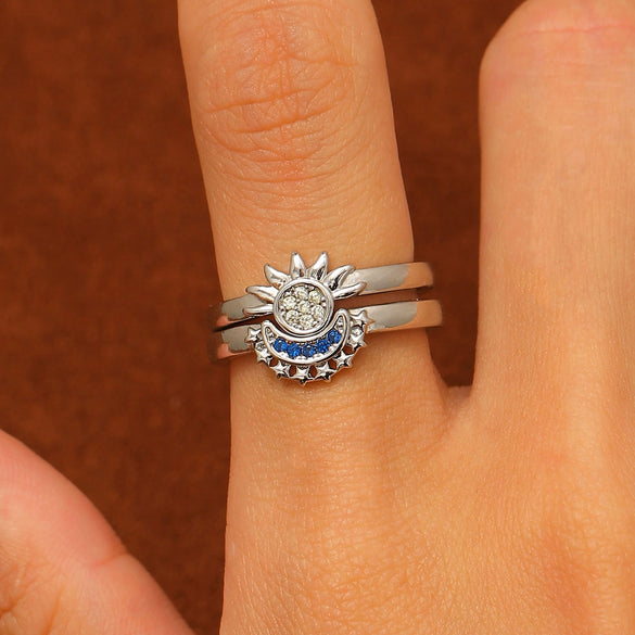 Stacked Open Ring Women's Copper Diamond Retro Design Sun And Moon Style