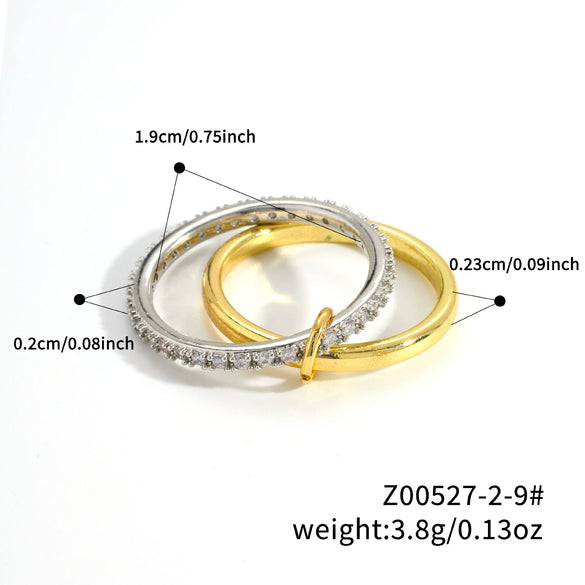 Stacked Plain Ring Copper Inlaid Zirconium Geometric Light Luxury Style Electroplated Women's Couple Hand Jewelry