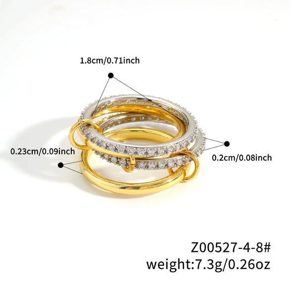Stacked Plain Ring Copper Inlaid Zirconium Geometric Light Luxury Style Electroplated Women's Couple Hand Jewelry