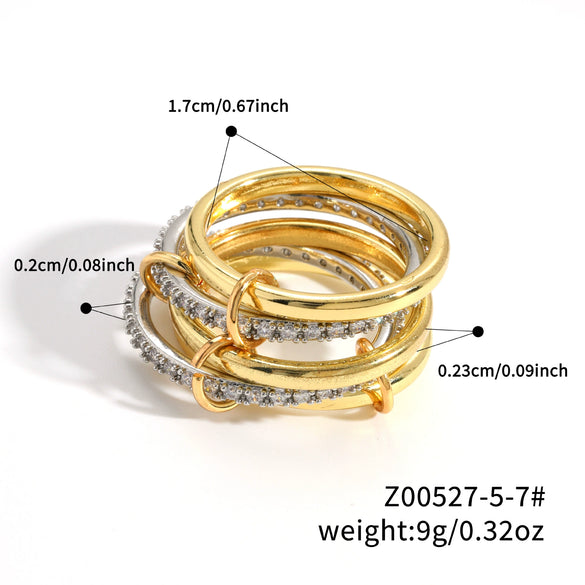 Stacked Plain Ring Copper Inlaid Zirconium Geometric Light Luxury Style Electroplated Women's Couple Hand Jewelry
