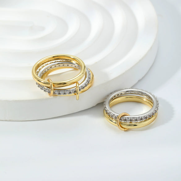 Stacked Plain Ring Copper Inlaid Zirconium Geometric Light Luxury Style Electroplated Women's Couple Hand Jewelry