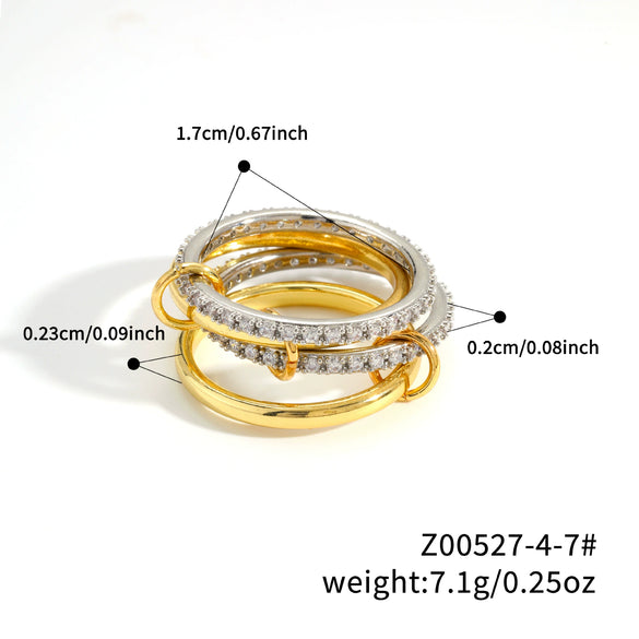 Stacked Plain Ring Copper Inlaid Zirconium Geometric Light Luxury Style Electroplated Women's Couple Hand Jewelry