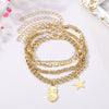 Stacked Retro Fivepointed Star Alloy Bracelet Fourpiece Set Electroplated Geometric Design For Men And Women