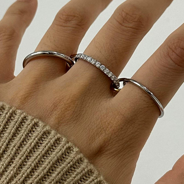 Stacked Ring Stainless Steel Geometric Electroplated Women's Jewelry