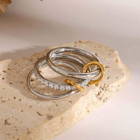 Stacked Ring Stainless Steel Geometric Electroplated Women's Jewelry