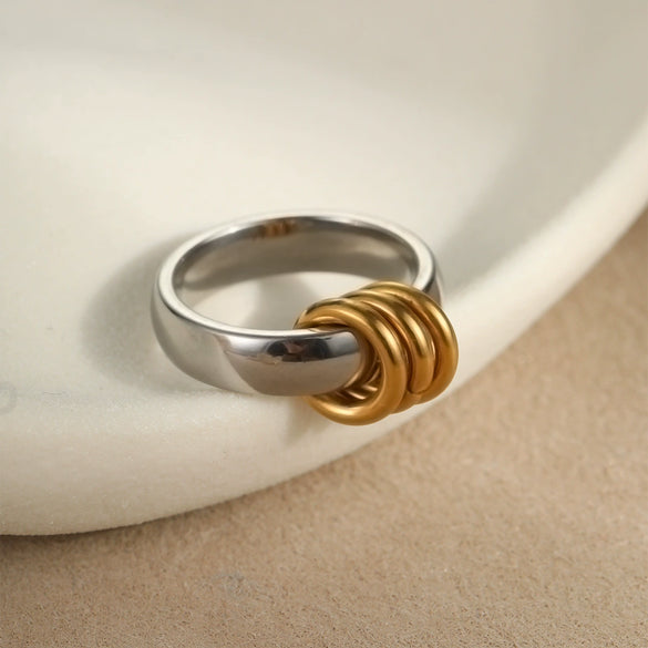 Stacked Ring Stainless Steel Geometric Light Luxury Style Gold Plated Women's