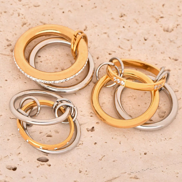 Stacked Ring Stainless Steel Geometric Style Electroplated Finger Ring Hand Jewelry