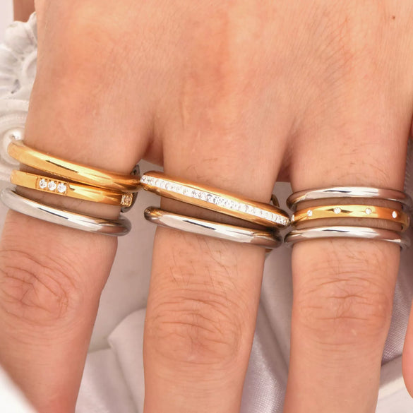 Stacked Ring Stainless Steel Geometric Style Electroplated Finger Ring Hand Jewelry