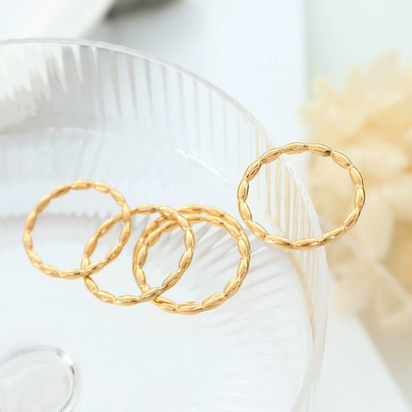 Stacked Ring Titanium Steel 18K Gold Plated Geometric French Retro Jewelry