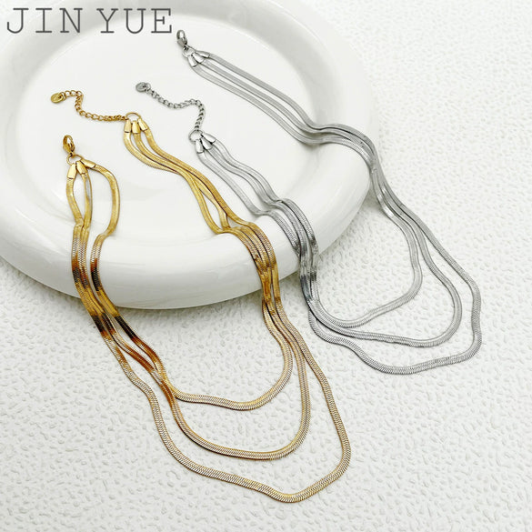 Stacked Snake Bone Chain Necklace Stainless Steel Electroplating Unisex Simple Trendy Hip Hop Style