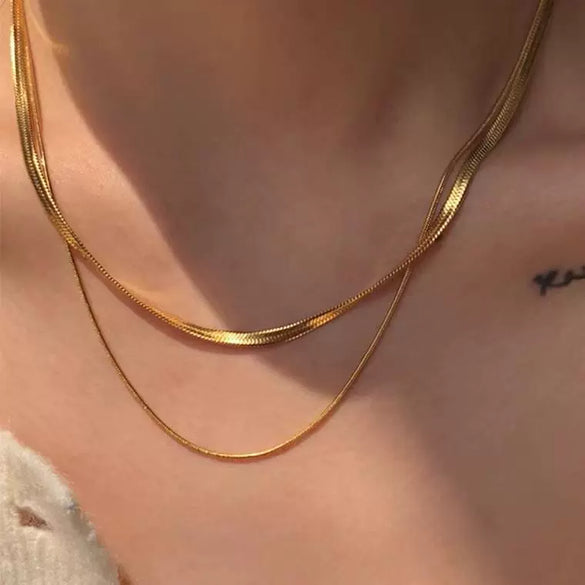 Stacked Snake Bone Clavicle Necklace Titanium Steel Geometric Electroplating