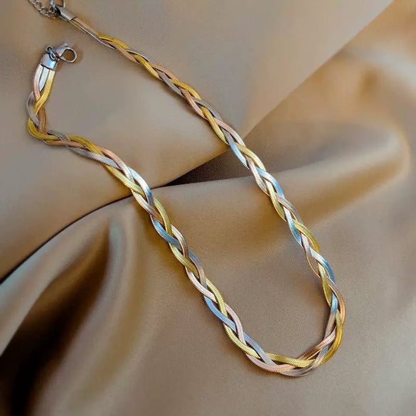 Stacked Snake Bone Clavicle Necklace Titanium Steel Geometric Electroplating